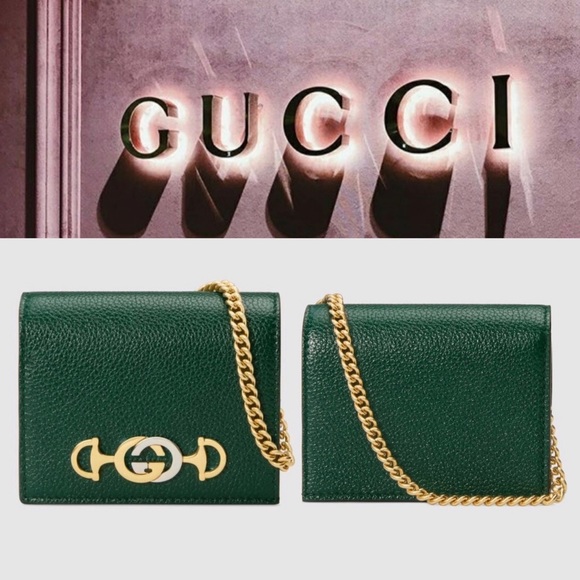 Dark Green grainy leather Zumi wallet with chain - Picture 13 of 13